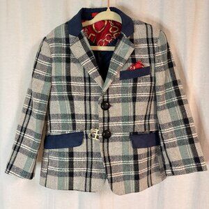 Elie Balleh Boys Plaid Blazer & Shirt Set Size 2–3 Designer Kids Suit